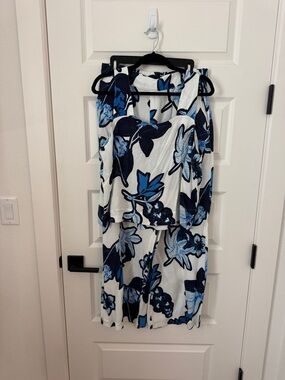 Stateside White Top & pants Set with Navy and Light Blue Floral Print